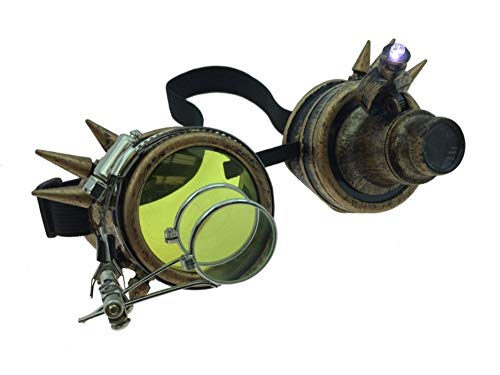 KBW Global Corp Antique Gold Steampunk Light-Up Goggles Magnifier 12/72 Adult Festival Glasses