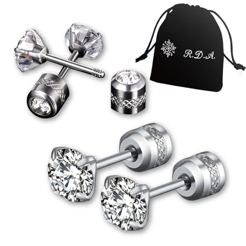R.D.A. 【30日間返品交換保証付】ステンレス ピアス 金属アレルギー対応 つけっぱなし ファーストピアス 3mm 5mm セット シルバー 【両耳用×2セット】 巾着袋セット