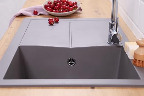 Respekta Cleveland Mineralitespüle in Grau / 1 Becken Einbauspüle in 86 x 50 cm/Spülbecken geeignet für Unterschränke ab 50 cm Breite