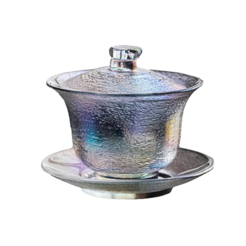 Tetera de vidrio de tres cubiertas de 200 ml, con patrón de martillo chapado en oro, colorido