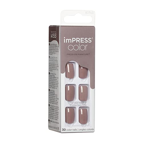 Kiss Impress Color Press-On Nails, Gel Nail Kit, Purefit Technology, Short Length, “Taupe Prize”, Polish-Free Solid Color Manicure, Includes Prep Pad, Mini Nail File, Cuticle Stick, And 30 Fake Nails #TOP7