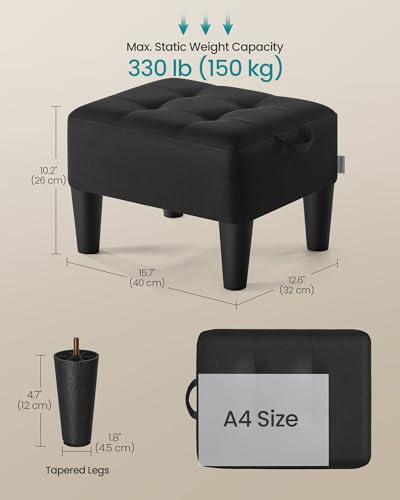 Image of SONGMICS Foot Stool with Legs, Small Footstool Ottoman, Linen-Look Fabric Seat with Thick Cushion, for Living Room, Bedroom, Entryway, 330 lb Weight Capacity, Ink Black ULOM502B01