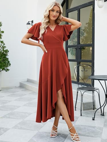Image of Long Black Formal Dresses for Women Gowns Evening Party Cocktail Dress,Split Elegant V Neck Wrap Ruffle Wedding Guest Dresses