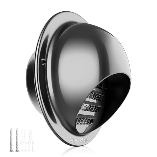 3 Vent Round Cover Puunkeey 304 Stainless Steel Wall Round Vent Hole Ventilating Cover Air Ventilation and Exhaust Wall Vent Outlet Hood HVAC Ducting Vent Cover (3inch Black Paint70mm)