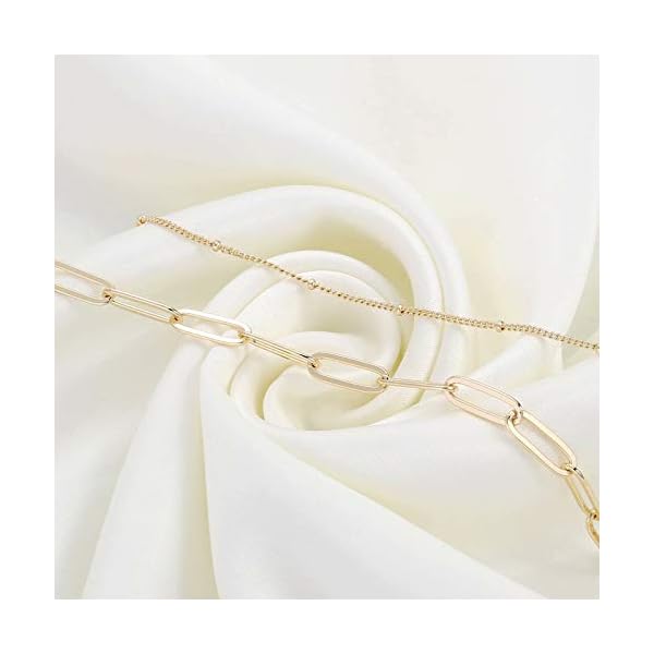 Turandoss Gold Bracelets for Women, 14K Filled Layering Oval Chain Bracelet Cute Layered Beads Women Jewelry(Oval & Chain)