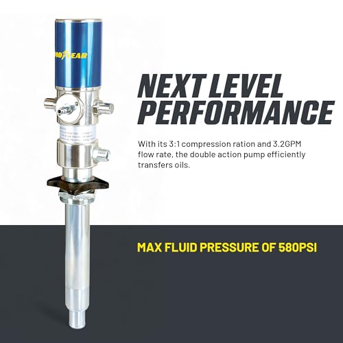 Image of Goodyear Oil Transfer Pump Air Operated Pneumatic 3.1GPM / 12LPM PRO Heavy Duty Double Action 3:1 Fast High Flow Rate for SAE130 Oils /Fluids (NOT for Gasoline or Diesel)