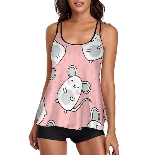 Robe de plage tankini imprimé souris avec short de garçon intégré élastique