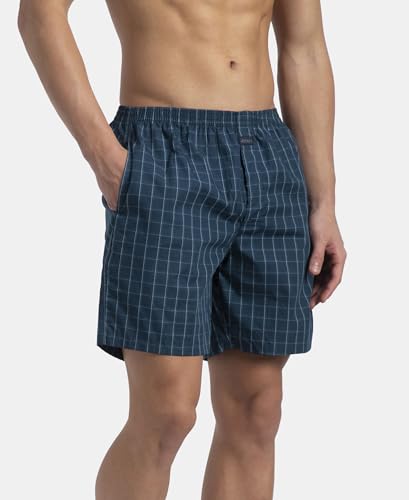 Image of Jockey 1223 Men Super Combed Mercerized Cotton Woven Checkered Boxer Shorts with Side Pocket (Pack of 2, Colors & Prints May Vary)
