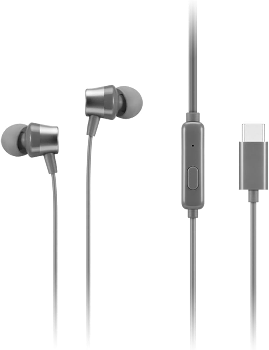 300 Wired in-Ear USB-C Headphones - in-Line Microphone - USB-C Connectivity - Play & Pause Button - 3 Sizes Silicone Ear Tips Included, Grey