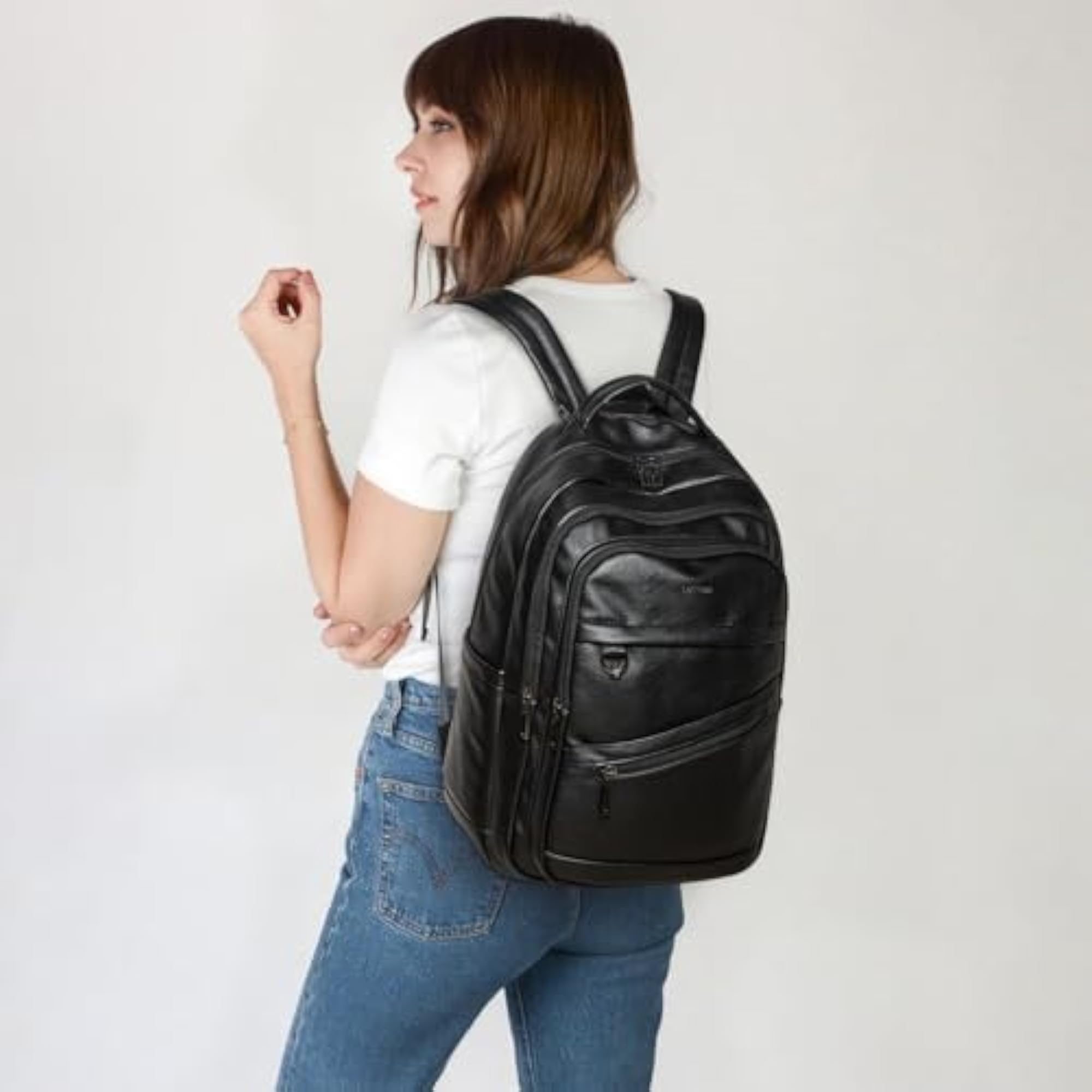 43L Vegan Leather Backpack for Women, Fits 17" Laptop