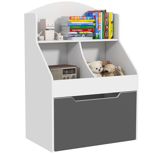 Oosofi Bookshelf, 3 Tier Bookcase, Toy Storage Organizer for Toddlers with Drawer for Playroom, Nursery, Bedroom, Classroom, White