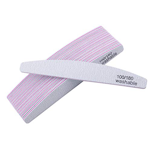 Nail File 10 PCS Professional Reusable 100/180 Grit Emery Boards Coarse Double Side Washable Nail File Manicure Tools for Poly Nail Extension Gel and Acrylic Nails Tools Suit for Home Salon