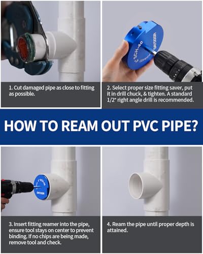 Image of DAYDOOR 4'' PVC Pipe Reamer, 4-Inch PVC Fitting Saver | 4-Sided Carbide Blade Hub Saver, Socket Saver Plumbing Tool for Sch.40 PVC, CPVC, ABS, Fit Standard 1 /2 inch Drills