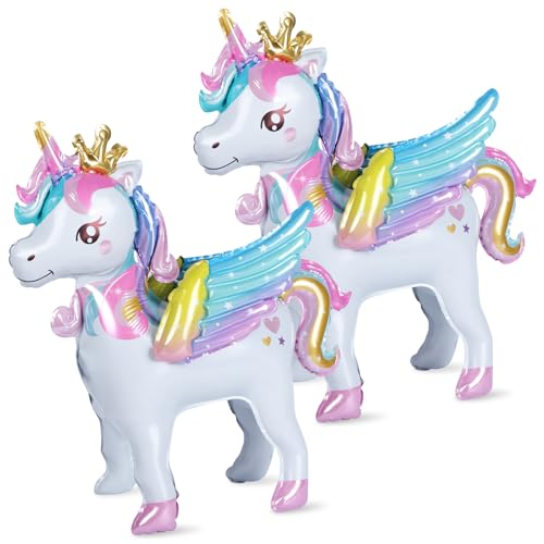 Lot de 2 ballons en film d'aluminium - Licorne debout - Avec ailes - Ballon à l'hélium licorne - Décoration d'anniversaire pour enfants