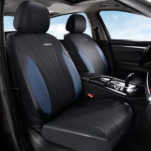 Image of Coverado Seat Covers, Car Seat Covers 5 Seats, Luxury Leather Seat Protectors, All-Weather Protection, Blue Auto Seat Covers Full Set Universal Fit for Most Vehicles SUV Truck Sedan