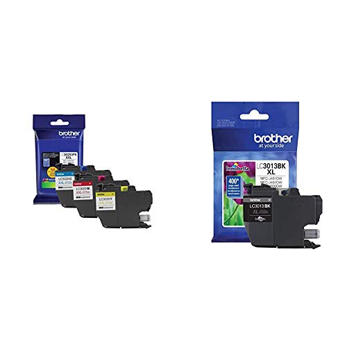 Brother LC3029 Color C/M/Y Ink Cartridges (LC30293PKS), Super High Yield, 3/Pack,Cyan/Magenta/Yellow & Printer High Yield Ink Cartridge Page Up to 400 Pages Black (LC3013BK), Standard