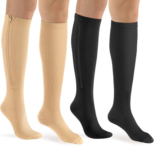 Image of bropite Zipper Compression Socks Women & Men|15-20mmHg closed Toe knee high | 2Pairs Calf Knee High 15-20mmHg closed Toe Compression Stocking suit for Walking Recovery, Pregnant, Nurse