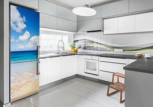 Vinilo Adhesivo para Nevera 70x190 cm de Playa Tropical para Decoración de Cocina 3