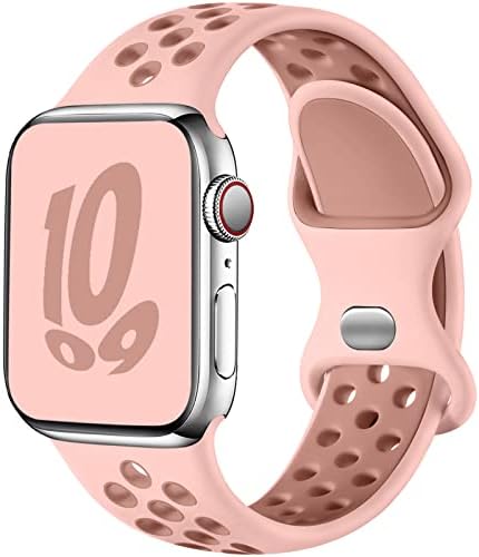 Upeak Sport Strap Compatible with Apple Watch Strap 40mm 38mm 42mm 44mm 41mm 45mm, Breathable Silicone Double Hole Snap Buckle Band, for iWatch Strap Series 8 7 6 5 4 3 SE,38mm/40mm-M/L,Charcoal/Black