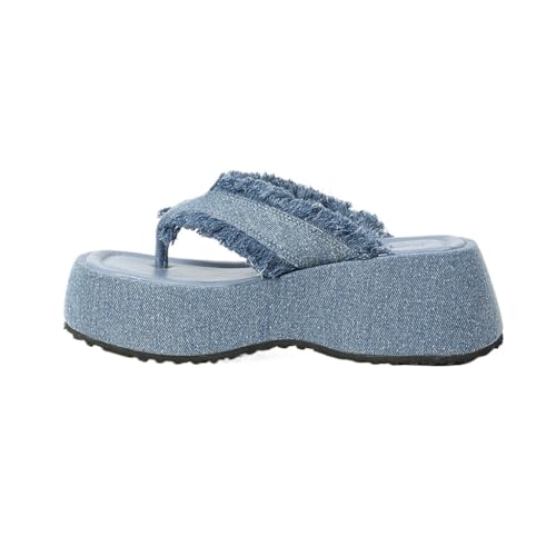 HBJWOV Thick Soled Sandals with Clip on Ears Wearing Beach Slippers Waterproof Raised Women Shoes with High Heels