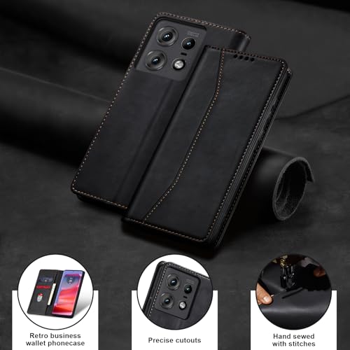 Image of Jasonyu Case for Motorola Edge 50 Pro,Leather Flip Protective Case [Holster, Magnetic, Card Slot,Stand Function] Wallet Leather Case Cover (Black)