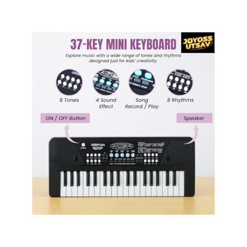 Image of Kids Piano Keyboard with Mic, type C USB cable | 37 Keys, 8 Rhythms, 8 Tones, 6 Demo Songs, 4 Percussions | Recording & Playback | Portable Educational Music Toy for 2-10 Years Boys Girls