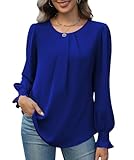 Funlingo Long Sleeve Shirts for Women 2025 Fall Dressy Casual Tops Hide Belly Work Blouse Tunic Tops to Wear with Leggings Business Attire Royal Blue XL