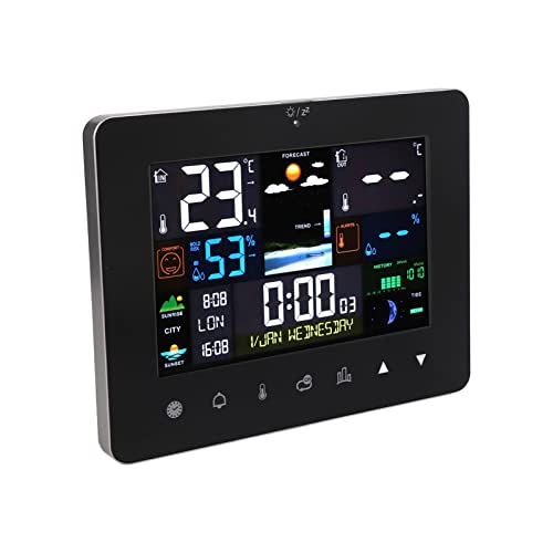 Weather Clock,Weather Station Wireless Indoor Outdoor Thermometer, Color Display Digital Weather Thermometer with Atomic Clock, Forecast Station with Calendar and Adjust Backlight