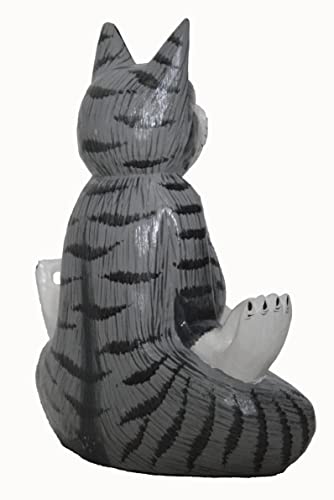 Estatua de gato meditando en posición loto de madera tallada miniatura 2