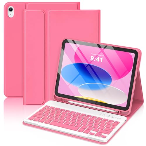 Image of MMK for iPad 11th 10th Generation Case with Keyboard (2022, 10.9 inch), Wireless Detachable Keyboard, Pencil Holder for iPad 11 inch (A16 2025), 10th Gen (10.9 Inch 2022)-Watermelon Red