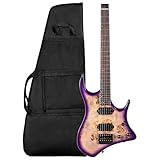 Redid Headless Electric Guitar, 25.5″ Scale Travel Guitar with Dual Humbucker Pickups, Mahogany Body & Maple Neck, 24 Frets, Lightweight Portable Electric Guitar with Gig Bag(Purple)