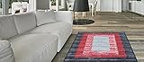 Maxy Home Indoor Doormat Rubber Backed, Red Grey Border Striped, Non Slip, Kitchen Rugs and Mats