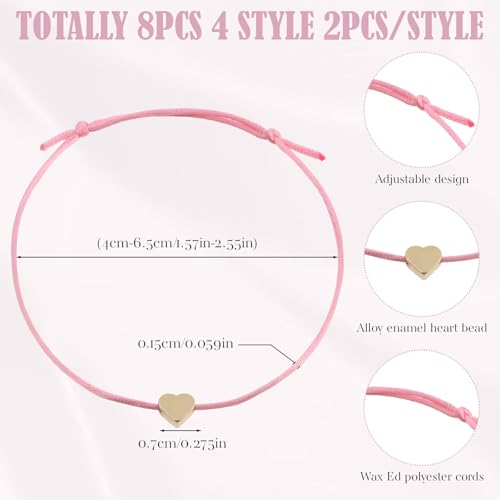 8 Pcs String Bracelets, Adjustable Heart Bracelet Bulk with Gold Heart Cord Red Thread Bracelets for Women Men Teens (4 Colors)2