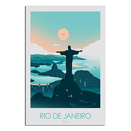 Rio de Janeiro Brésil Poster de voyage vintage 30 x 45 cm Impression sur toile pour salon, chambre à coucher, dortoir, maison, bureau Décoration murale