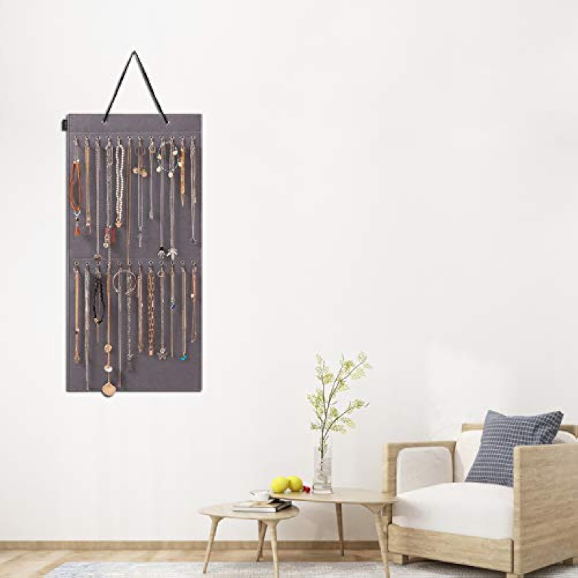 Wall Mounted Jewelry Organizer with 24 Hooks, Elegant Storage Solution