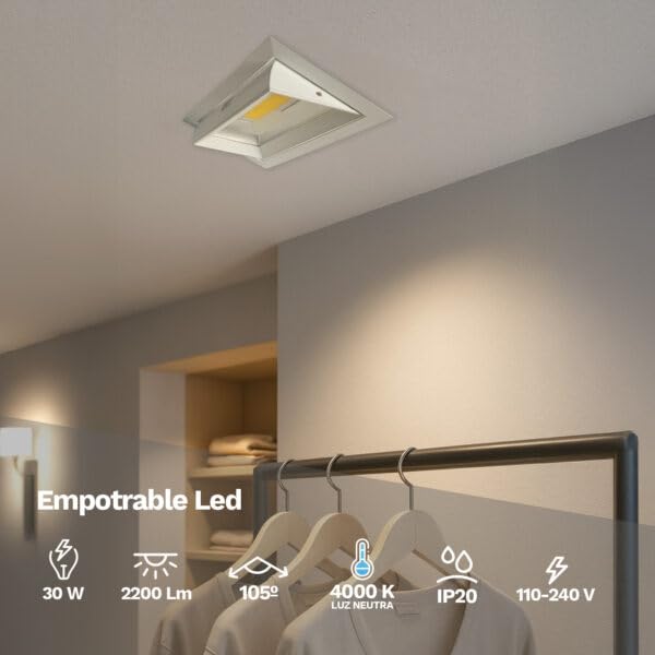 Empotrable LED Downlight COB Periscope 30W Blanco – 2200 Lm – 4000 K – IP20 – Pack 6 Unidades