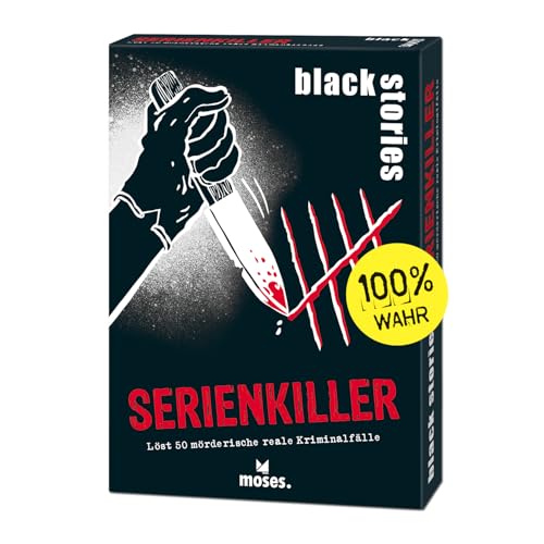 Moses. Black Stories Serienkiller - 50 Rätsel mit mörderisch realen Kriminal-Fällen, Krimi Kartenspiel mit Spielvariante und Punktechips, Rätselspiel für Jugendliche und Erwachsene