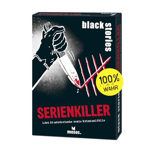 Moses. Black Stories Serienkiller - 50 Rätsel mit mörderisch realen Kriminal-Fällen, Krimi Kartenspiel mit Spielvariante und Punktechips, Rätselspiel für Jugendliche und Erwachsene