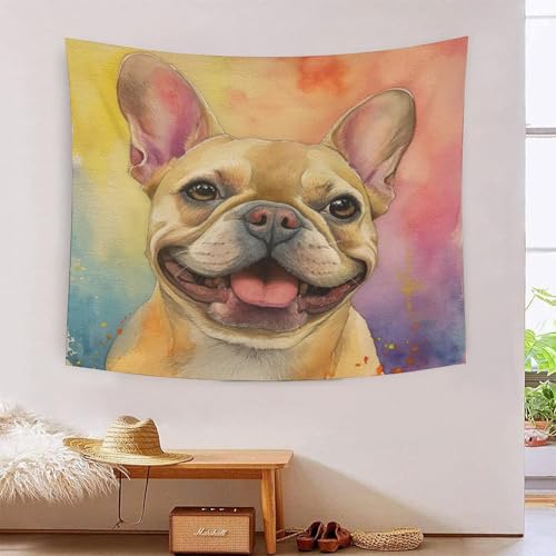 Tapisserie murales bouledogue français pour habiller un grand mur blanc de salon
