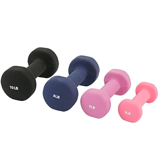 Sunny Health & Fitness Neoprene Coated Hex Shaped Dumbbell Non-Slip Fitness Weights for Home Gym Exercise, Full Body Workout Strength Building, Weight Loss, Sold in Pairs - Sizes - 2LB, 5LB, 8LB, 10LB