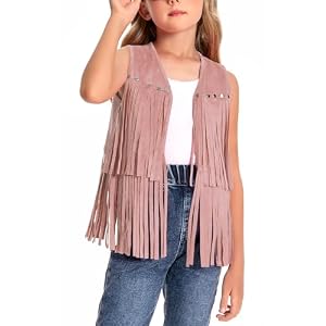 Happy Cherry Girls Suede Fringe Vest Sleeveless Rivets Jacket Boho Tassels Western Cowgirl