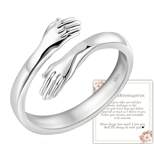 Hug Ring 925 Sterling Silver Hug Rings for Women Girls To My Daughter Granddaughter Mum Sister Auntie Niece Jewelry Gift (Granddaughter1)