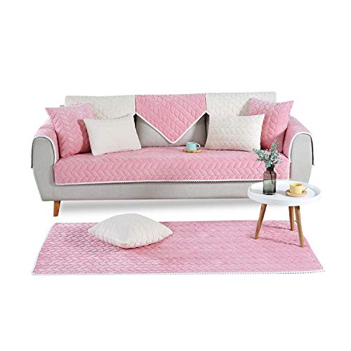 PETCUTE ペットソファーカバー ソファカバー ソファーシーツ マルチカバー ペット用品 滑り止め キルティング保護 室内マット シンプル 犬猫対策 四季適用 1ピース ソファー保護カバー 110X110cm ピンク
