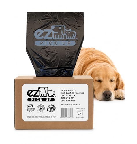 Image of EZ Pick Up 1000 Count Dog Waste Poop Bags, Unscented Single Roll, Heavy Duty, Improved Thickness (Black - 1000ct)