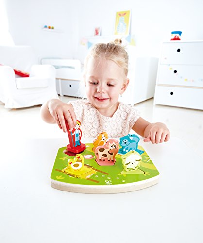Hape Bauernhof-Geräusche-Puzzle - Soundpuzzle, aus Holz, Lernspielzeug mit Tiergeräuschen, Motorik- und Wahrnehmungstraining, pädagogisches Spielzeug für Kinder ab 18 Monaten