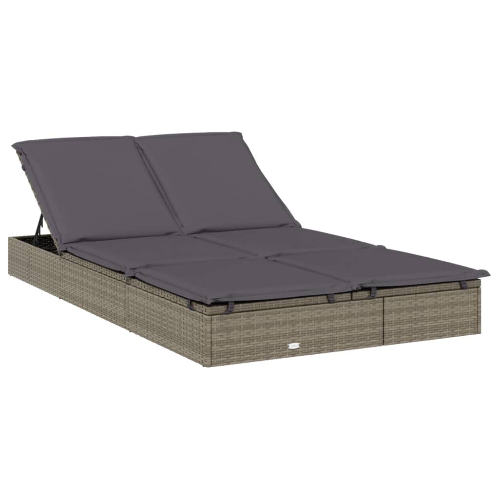 2-Personen-Sonnenliege mit Dach Grau 213x118x97 Poly Rattan Gartenliege Gartenmöbel Liegestuhl Relaxliege A790