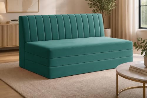 Image of Modern Velvet 3 Seater Sofa Cum Bed, Convertible Sleeper Couch Sofa for Living Room, Bedroom - Green Color