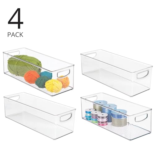 Image of mDesign Plastic Arts and Crafts Organizer Storage Bin - Hobby Supply Box Container with Handles for School and Home - Holds Paint, Fabric, and Art /Craft Supplies - Ligne Collection - 4 Pack - Clear