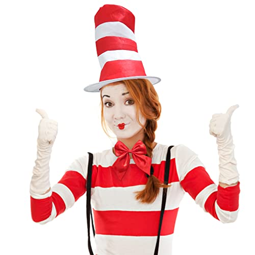 Jolbndcv Top Hat Costume Set Kids Cat Costume Kit Red White Top Hat Headband Gloves Bow Tie For Kids Adult Halloween Costume #TOP5