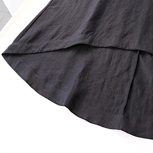 Image of Amazhiyu Women's 100% Linen High Low Midi Dress with Pocket | Summer Casual Flowy Dresses, Sleeveless Crewneck Dresses, Solid Color